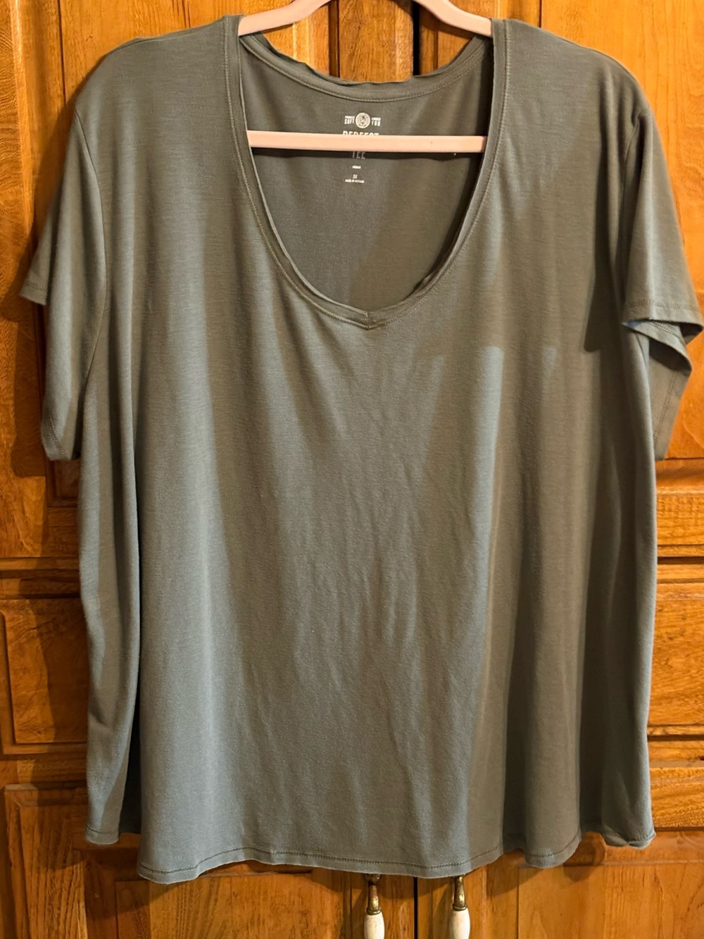 SO Perfect Tee Olive Green V-Neck Short Sleeve Tee 3X
